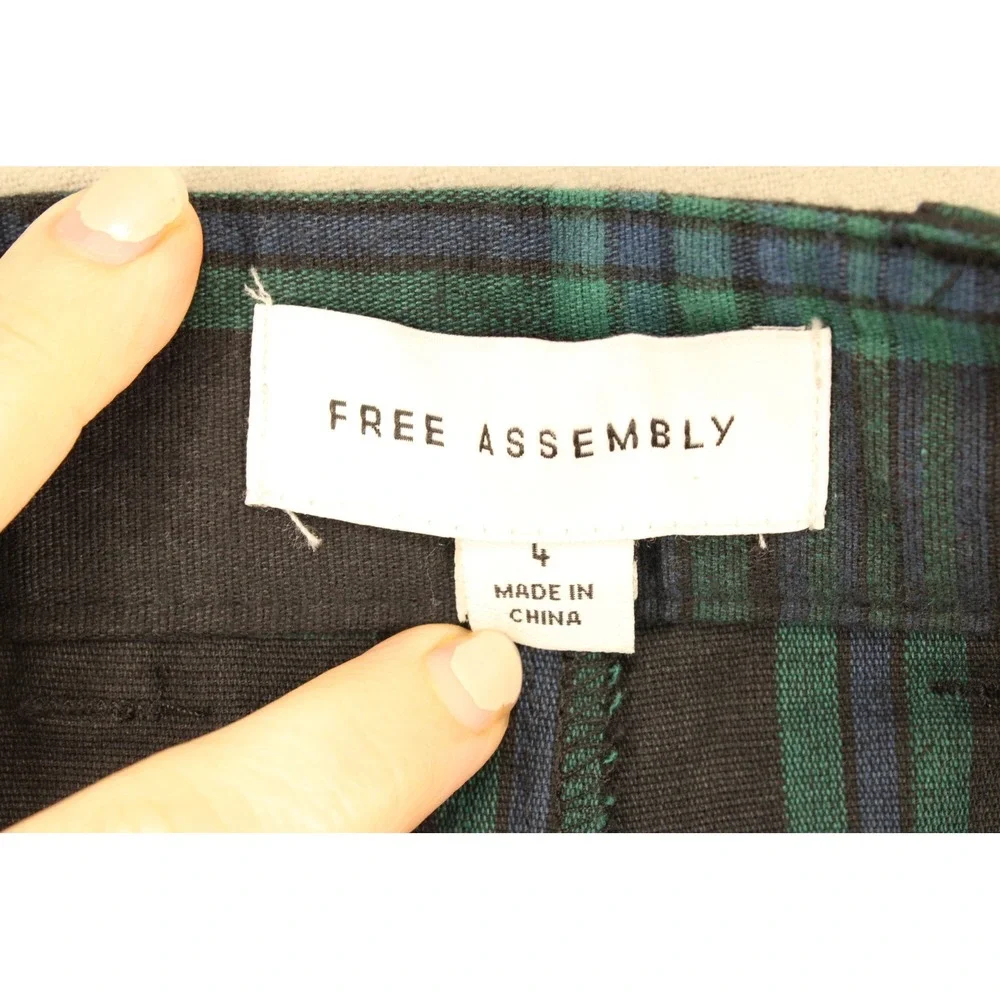 Free Assembly Women Green Black Plaid Double Breasted Blazer and Pants Suit Set